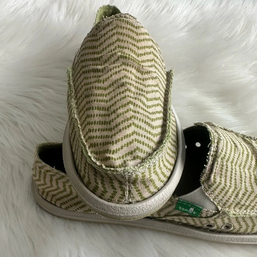 Sanuk Sidewalk Surfer Canvas Shoes Womens Size 9 Natural Khaki Green Slip On - Picture 8 of 13